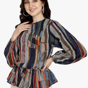 OM SAI LATEST CREATION Women Striped Top with Full Sleeves for Office Wear, Casual Wear Western Top